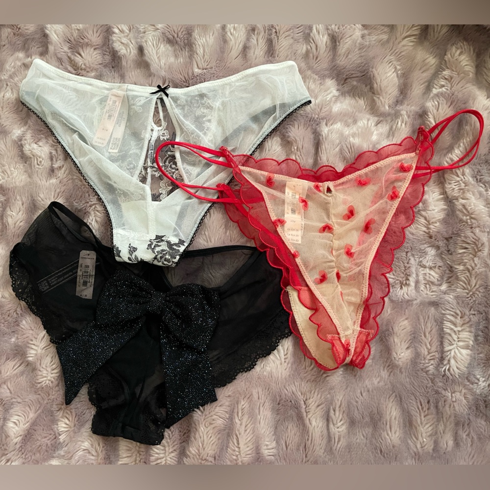 Victoria's Secret Lace Panties Set - White, Black, Red Bundle